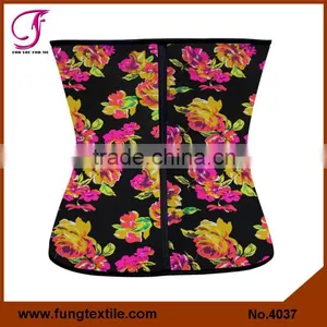 4037 Brand Quality Floral Printed Latex Waist Training Corset Quality Choice thumbnail-1
