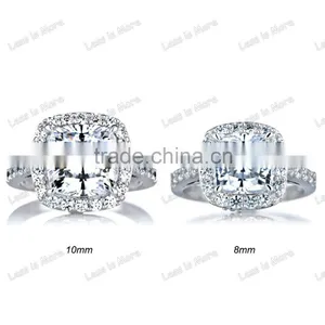Silver CZ Halo Cushion Cut Engagement Ring With 8mm,10mm Big cz or Crystal Stone thumbnail-4