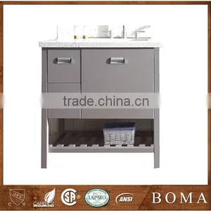 Chic Small Cabinet With Marble Countertop and Legs Gray Bathroom Vanity thumbnail-1