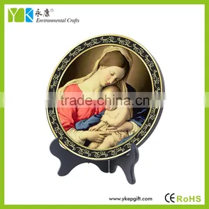 Religious Catholic Christian Blessed Virgin Mary and Baby Jesus Plate Activated Carbon Carving Craft thumbnail-3