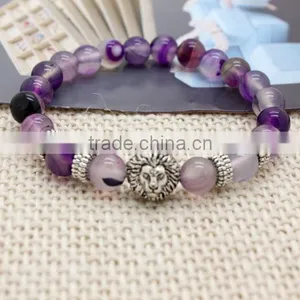 2016 Handmade Manufacturer of High Quality Lion Silver Charms Natural Stone Bead Stretch Bracelet thumbnail-3