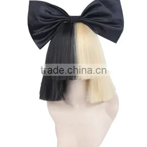 Synthetic White Short Straight Special Half and Half Color Wig With Black Bow N454 thumbnail-1
