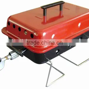 Red Small Portable Barbecue Gas Grill Foldable BBQ thumbnail-2