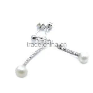 Low Price Sale 925 Silver Fashion Jewelry Rhodium Plated Pearl Earrings thumbnail-2