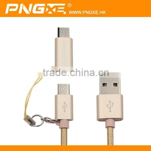 PNGXE Hottest 2.4A Very Fast Charging Current 2 in 1 Nylon Braided Micro Usb 2.0 Cable for Iphone and Samsung thumbnail-3
