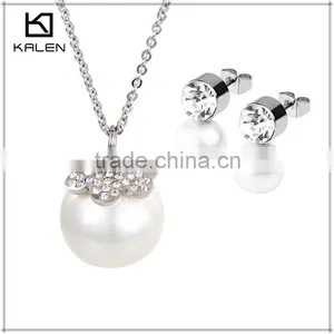 Vogue Big Pearl, Flower With Fake Diamond Design Jewelry From China KALEN JEWELRY thumbnail-1