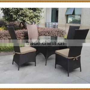 5PCS Round Table Rattan Dining Set High Back Chair thumbnail-2