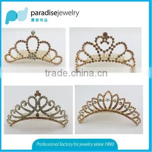 Bridal Mental Rhinestone Gold Tone Hair Crown in Wholesale Factory Price thumbnail-1