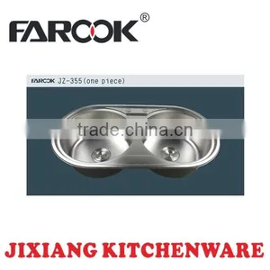 JZ-355 86*45cm Double Round Bowl Stainless Steel Kitchen Sink thumbnail-1