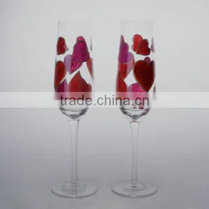 10oz Hand Painted Champagne Flute Wine Glass With Clear Long Stem for Valentine's Day thumbnail-1