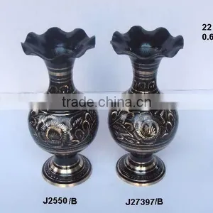 Cast Metal Traditional Indian Vases Made in Brass With Black Paint thumbnail-1
