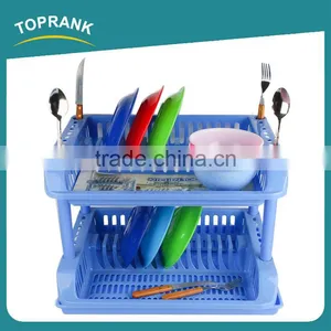 Collapsible Plastic Drying Holder Organizer Drainer Storage Kitchen Dish Drying Rack 2 Tier Dish Rack With Tray thumbnail-1