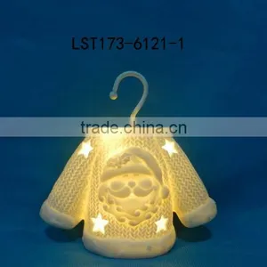 White Bisque Ceramic Christmas Tree Ornaments Wiht Led Light thumbnail-3