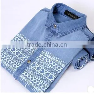Men's Printed Denim Shirts Short Sleeve Denim Shirt For Men Washed Denim Casual Shirt thumbnail-6