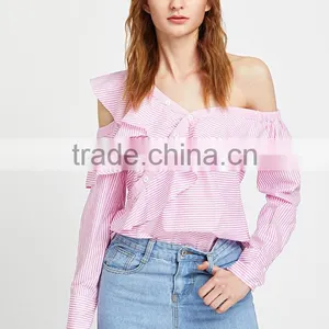 2017 New Blouse Neck Designs Pink Stripe Women Shirt LC8294 thumbnail-5
