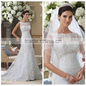 Bridal Lace Sleeveless Boat Neckline Wedding Dress Princess thumbnail-1