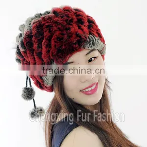 CX-C-68B New Products Wholesale Lady Winter Hat Rex Rabbit Knitted Hat / Snood thumbnail-1