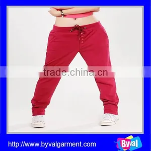 100%Cotton Womens Summer Casual Long Sports Pants With Drawstring & Button Design thumbnail-2