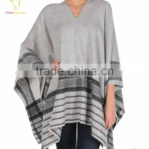 Women Stripe Cashmere Sweater Poncho Sweater thumbnail-2