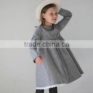 High Quality Autumn Winter Checkered Tweed Dress Long Sleeve Girls Wool Dress 3-5 Year Old Girl Dress thumbnail-3