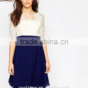 100% Polyester Crew Neck Lined Lace Bodice Maternity Dress for Women thumbnail-2