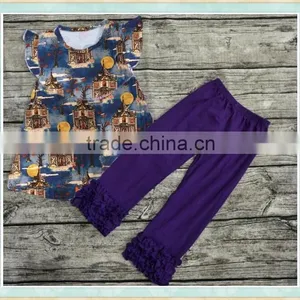 Halloween Smocked Children Clothing Fluttersleeve Funny Cartoon Print Top and Pants Wholesale Children's Boutique Clothing Fall thumbnail-2