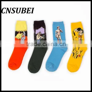 European and American Painting Pattern Retro Literary Personality Cotton in Tube Socks thumbnail-3