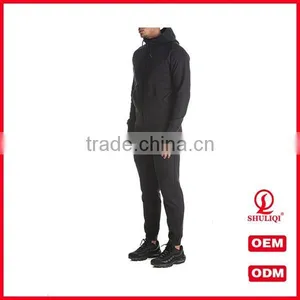 Shuliqi Modern Latest Design Tracksuit Men100 Cotton Plain Mens Tracksuit With Kangaroo Pockets in Black thumbnail-3