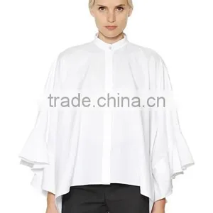New Style Girls Pure White Cloak Blouses,Long Sleeve Blank Plain Cloak Blouses for Women thumbnail-3