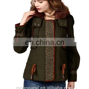 2015 Fashion Winter Warmth Short Coat Embroidered Draw String Hooded Rabbit Fur Collar Woman Coat thumbnail-2