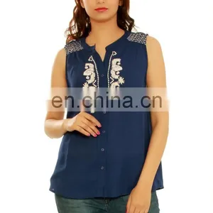 Indian Embroidered Designer Fashioned 100% Cotton Sleeve Top thumbnail-1
