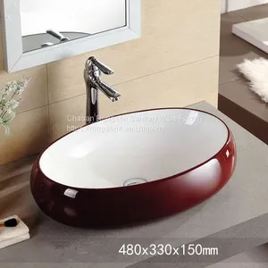 Fashion Red Color Ceramic Bathroom Hotel Countertop Oval Big Size Sinks thumbnail-1