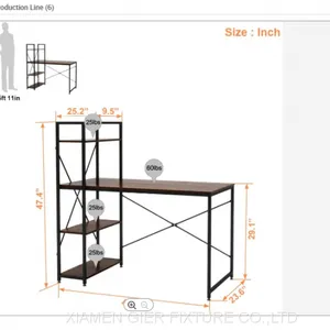 Wooden Metal Frame Computer Desk With Bookcase Furniture for Office and Home thumbnail-2