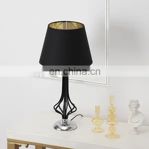 New Arrival Modern Popular Style Black Cotton Lampshade Metal Table Lamp for Bedroom thumbnail-2