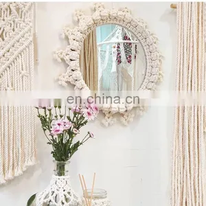 Macrame Tapestry Tassel Handmade Rope Woven Decorative Round Leaf Moon Boho Chic Wall Hanging Mirror thumbnail-3
