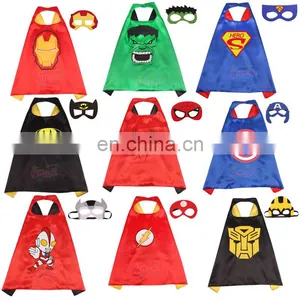 2021 Double Layers Superhero Costume Kid Adult Cape With Custom Mask For Kids Halloween Party Birthday Cosplay Costumes Set thumbnail-3