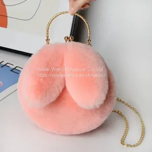 010Plush Bag Female Oblique Crossbody Korean Version Lovely Chain Women Handbag Fur Plush Shoulder Bag Rabbit Ear Clip Mouth Bag thumbnail-1