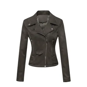New European and American Women's Motorcycle Jacket Women's Leather Jacket Short Fit Suede Leather Jacket Women's thumbnail-5
