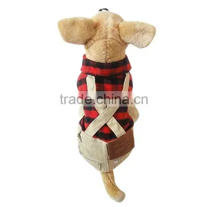 British Style Sanding Brushed Plaid Overalls Dog Clothes thumbnail-1