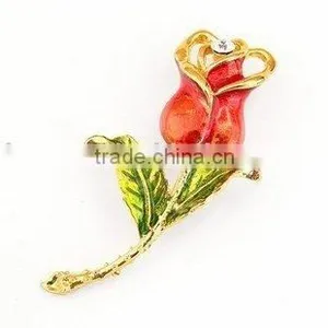 Vintage HOT PINK Single Rose Enamel Flower Pin Brooch thumbnail-1