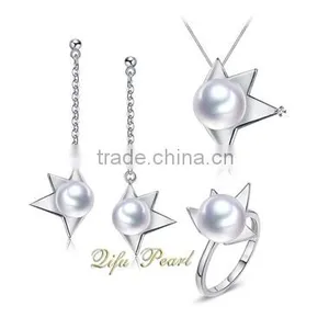 2015 Dubai Silver Jewelry Set Simple Design For Women Freshwater Pearl Jewelry Set 925 Sterling Silver Jewelry Wholesale thumbnail-1