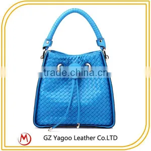 Sky Blue Woven PU Cheap Bucket Bag thumbnail-1