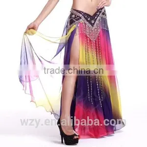 Two Layers Chiffon Colorful Silt Dress Long Sexy Belly Dance Skirt for Belly Dancer thumbnail-1