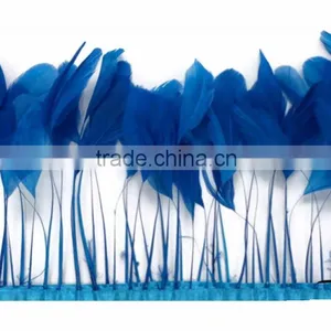 Stripped Blue Coque Tails Fringe Rooster Feather Trim thumbnail-1