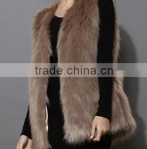 Mid-Length Brown Faux Fur Vest thumbnail-2