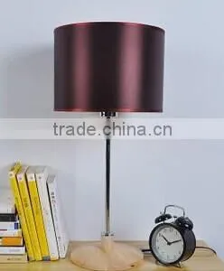 Small Table Lamp, Bedside Table Lamp, Chrome Finished, Wood Round Base, Color Hardback Lamp Shade thumbnail-1