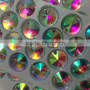 Nice Small Box Packing 14mm Revoli Round Shape Crystal AB Sew on Crystal Stone With Hole for Designing Clothing thumbnail-1