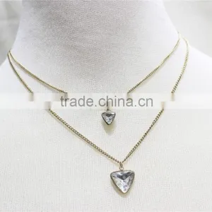 Gold Double Layered w/ White Diamond Necklace 2016 Fashion Style Wholesale thumbnail-2