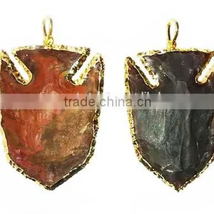 Handmade Arrowhead Pendants: Fancy Jasper Fish Shape Electroplated Arrowhead Pendants thumbnail-1