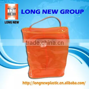 Orange Clear Plastic PVC Zipper Bag With Handle thumbnail-1